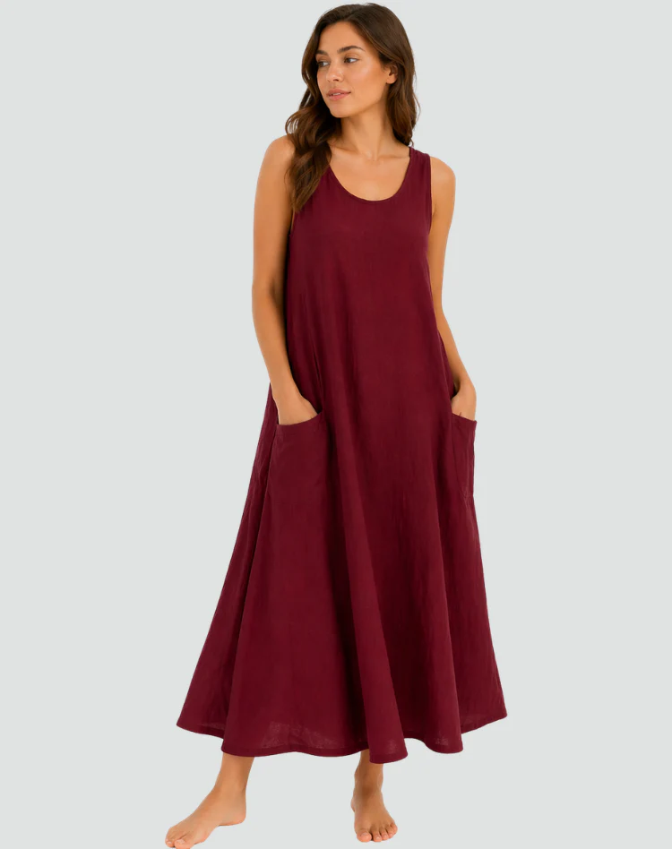 Robe maxi femme en lin avec poches - Ample et respirante