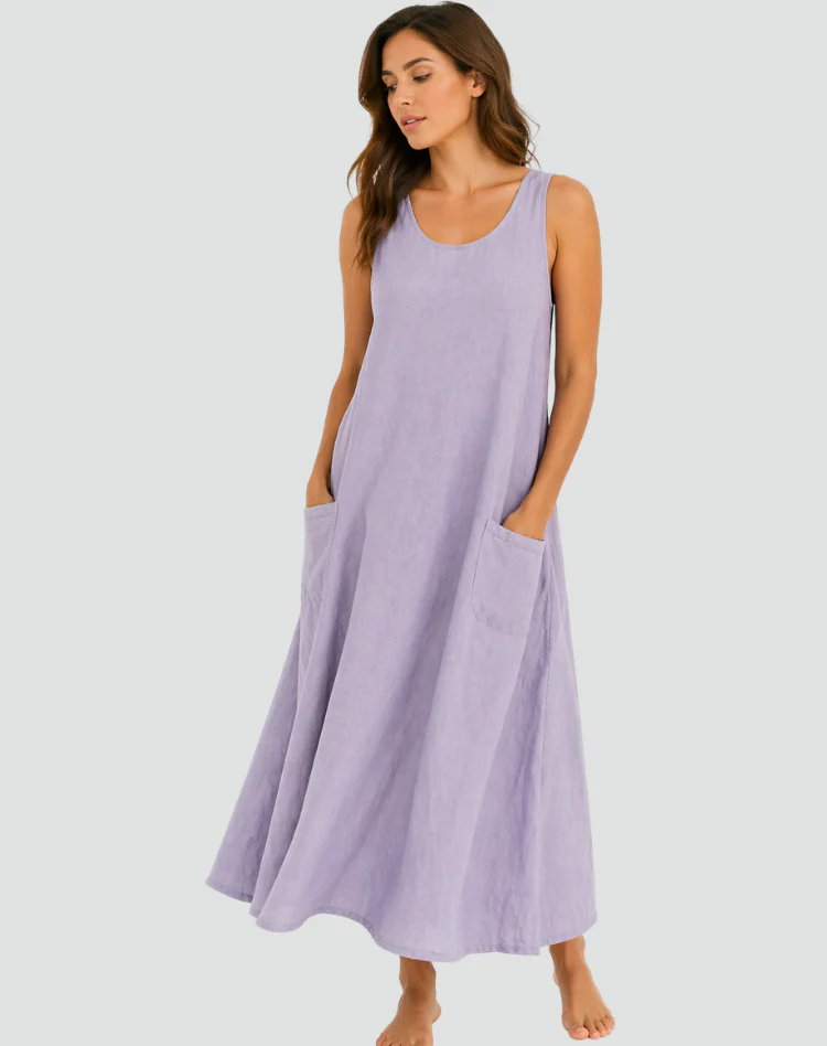 Robe maxi femme en lin avec poches - Ample et respirante - Image 2