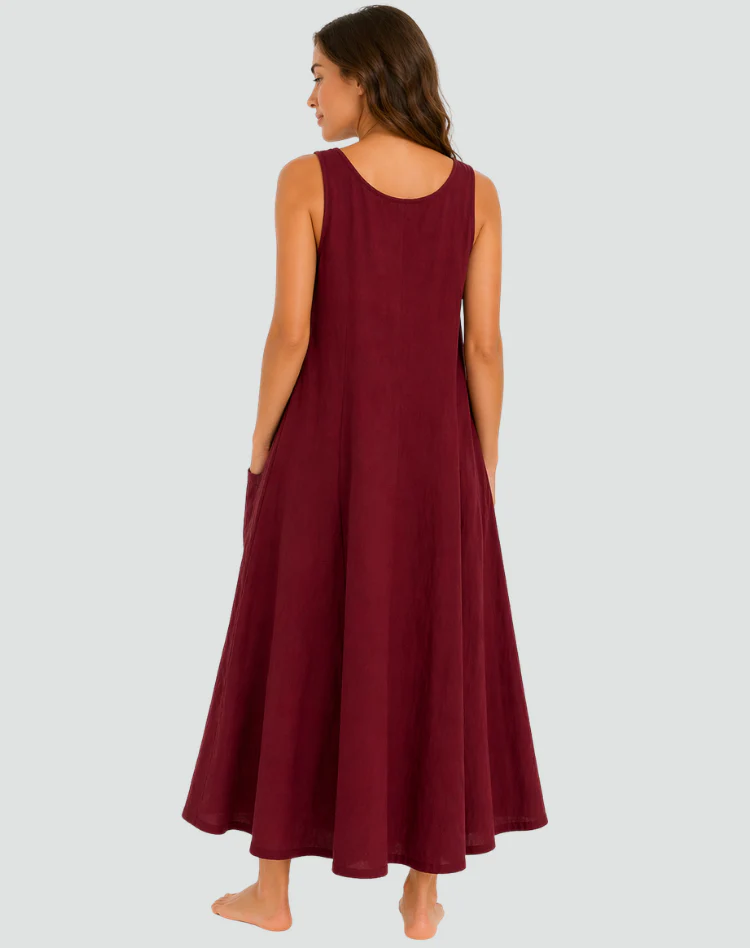 Robe maxi femme en lin avec poches - Ample et respirante - Image 3