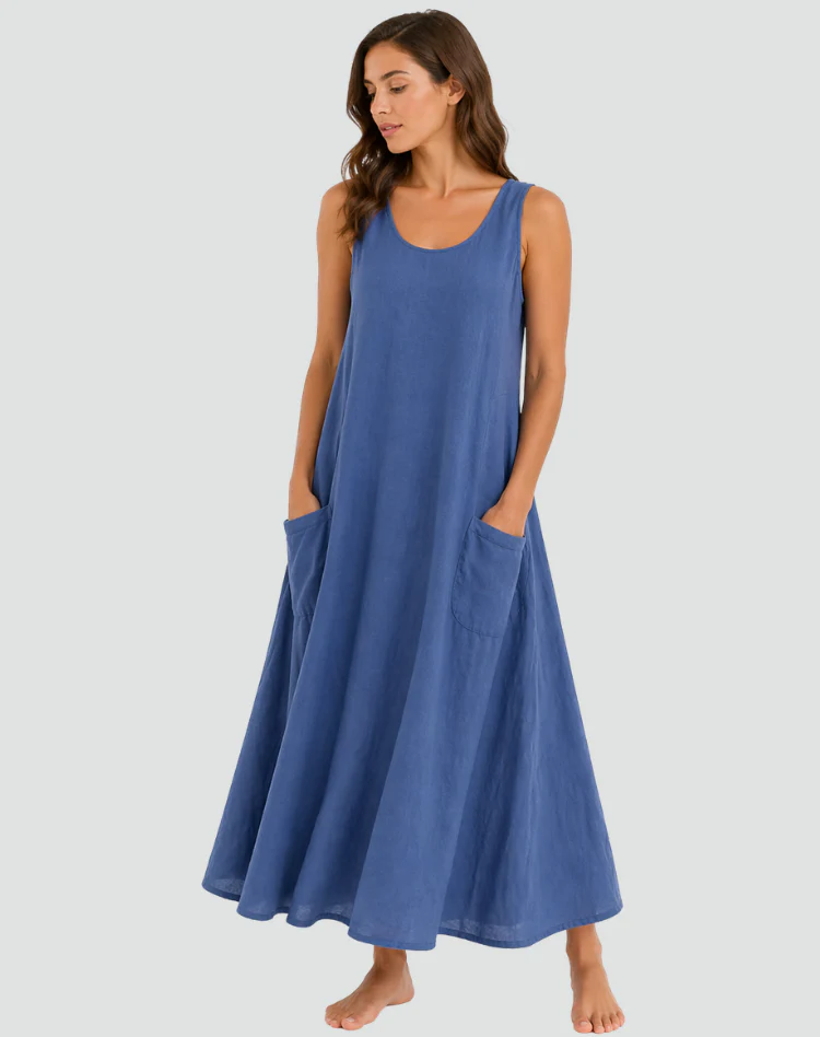 Robe maxi femme en lin avec poches - Ample et respirante - Image 6