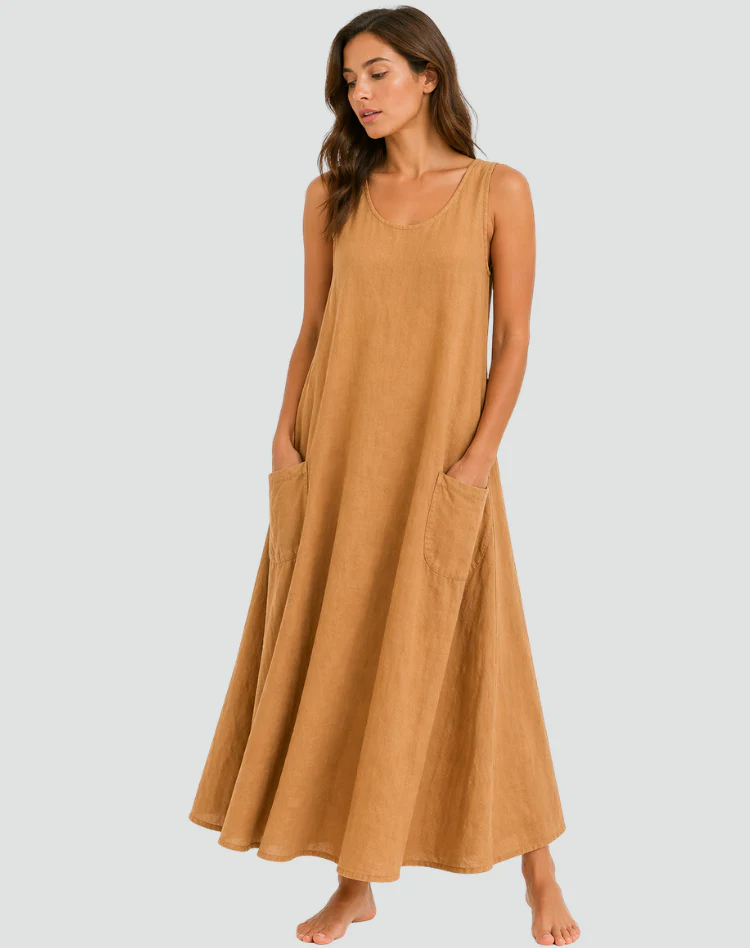 Robe maxi femme en lin avec poches - Ample et respirante - Image 8