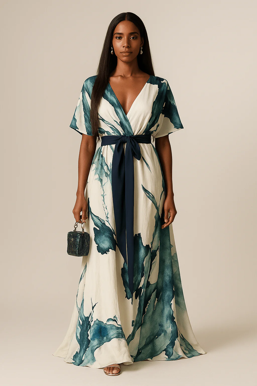 Robe Maxi Femme Imprimé Aquarelle - Robe Longue Fluide Élégante