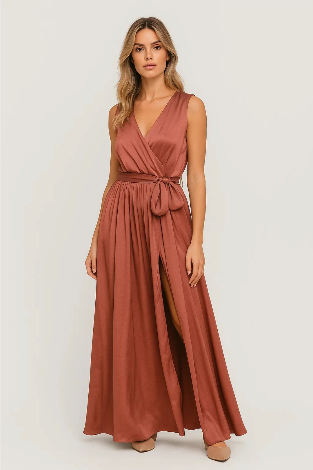 Robe maxi femme portefeuille col V avec fente - Elegante et flatteuse