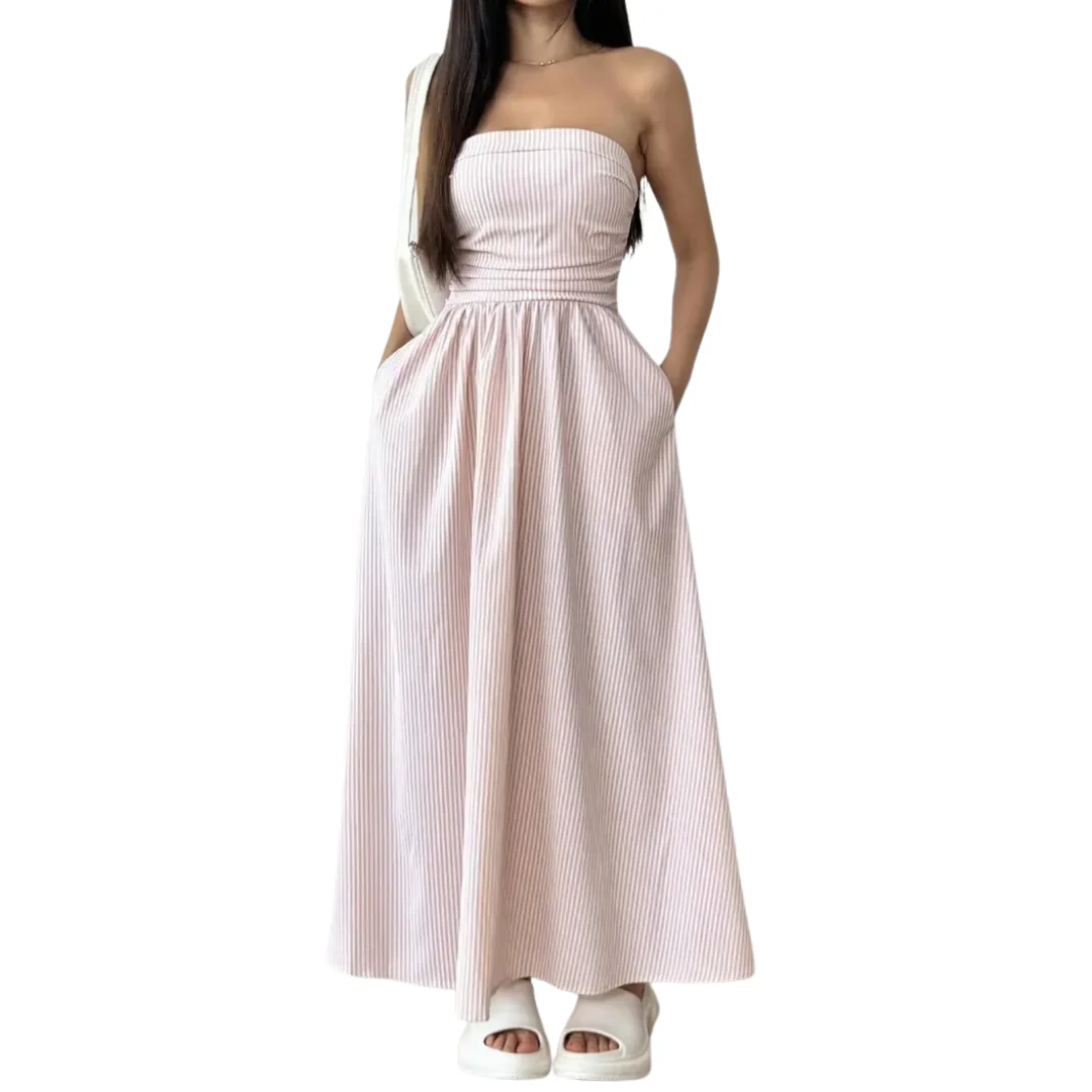 Robe maxi femme rayee bustier avec poches - Legere et estivale - Image 2