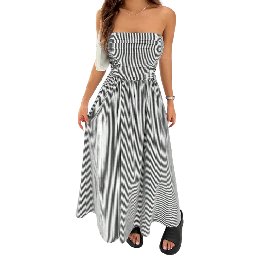 Robe maxi femme rayee bustier avec poches - Legere et estivale - Image 3