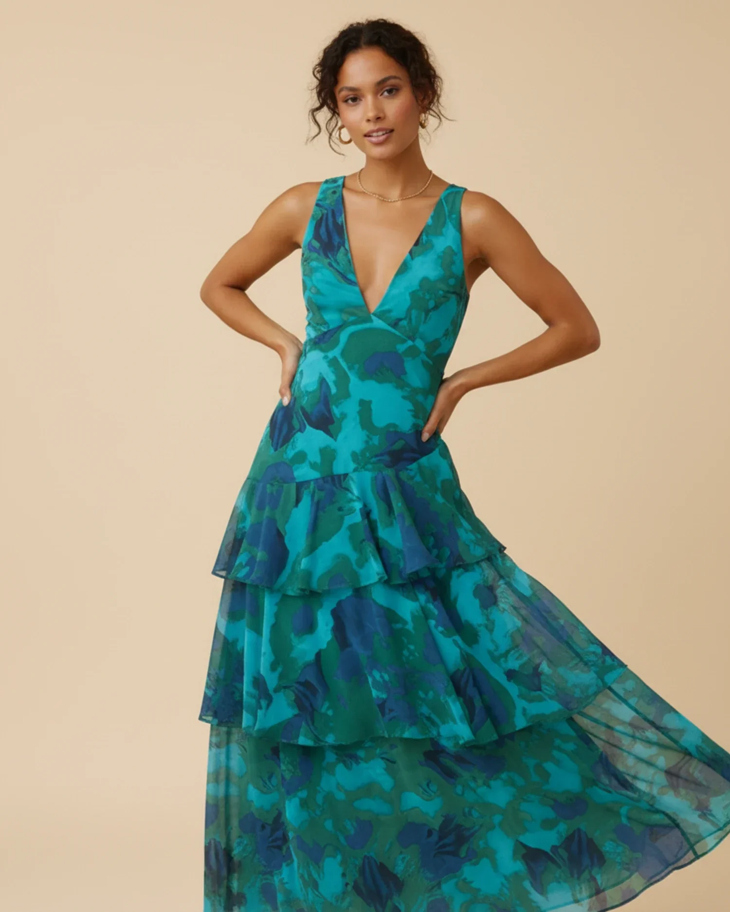 Robe Maxi Femme Sans Manches à Fleurs – Style Estival Élégant à Volants - Image 2
