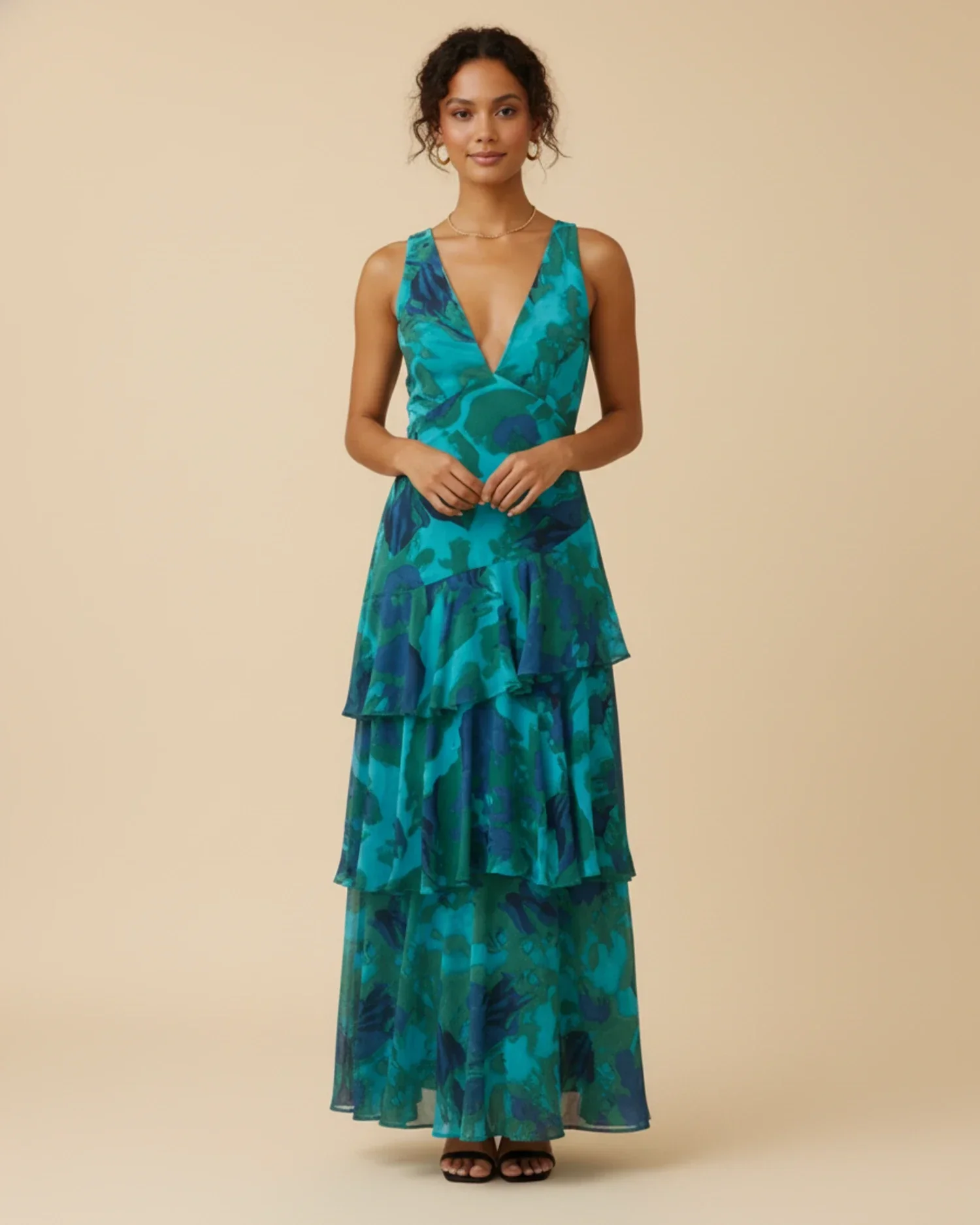 Robe Maxi Femme Sans Manches à Fleurs – Style Estival Élégant à Volants - Image 3