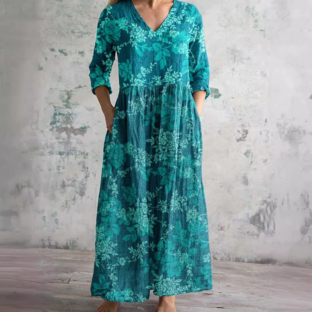Robe Maxi Fleurie d’Été à Col V pour Femme – Style Boho Longue Robe - Image 10