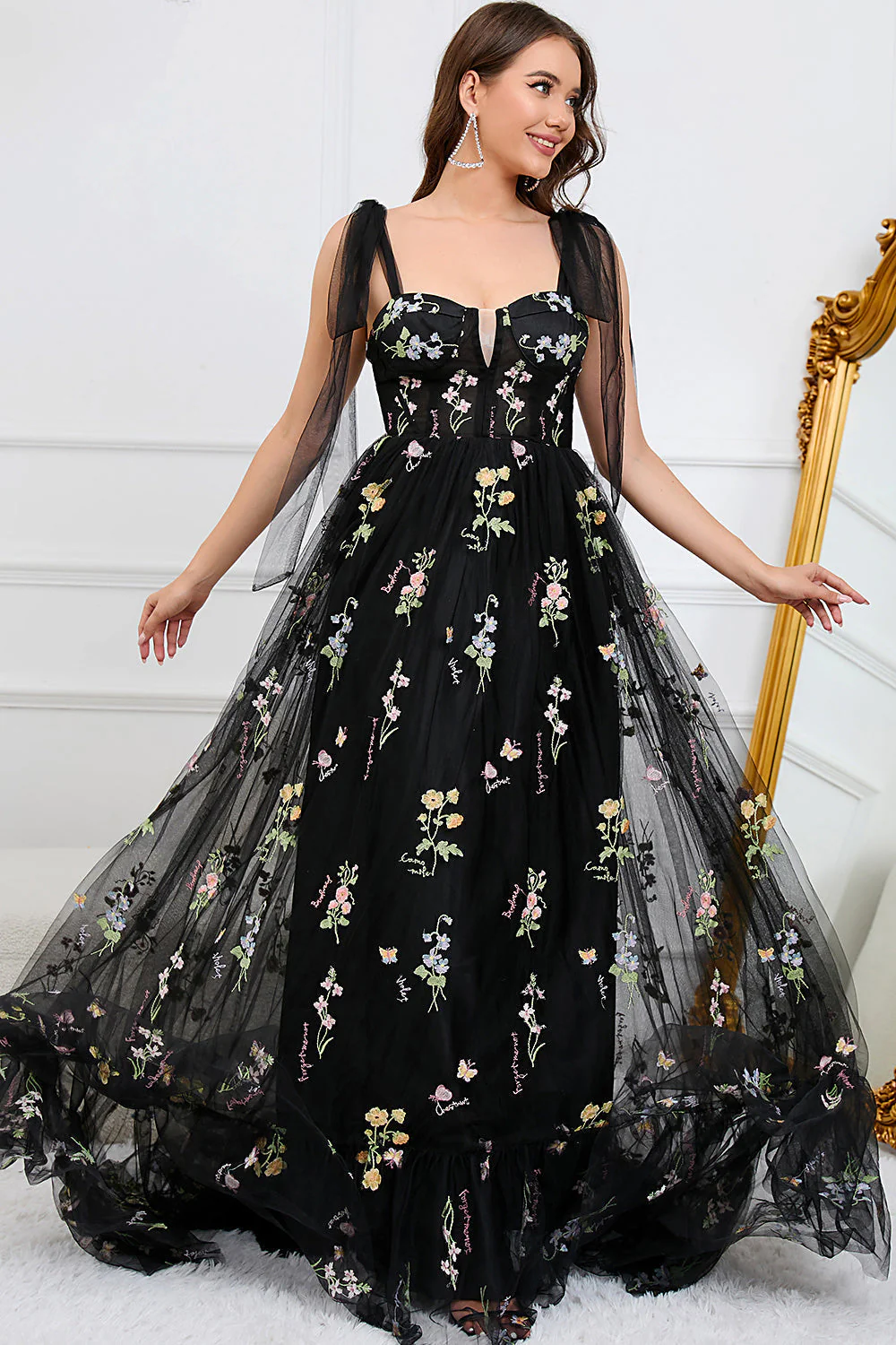 Robe Maxi Fleurie Élégante Femme – Style Bal A-Line avec Corset - Image 2