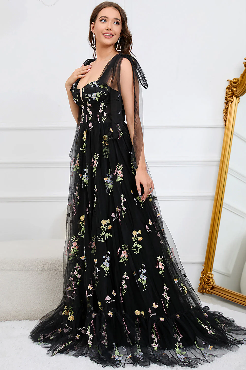Robe Maxi Fleurie Élégante Femme – Style Bal A-Line avec Corset - Image 3