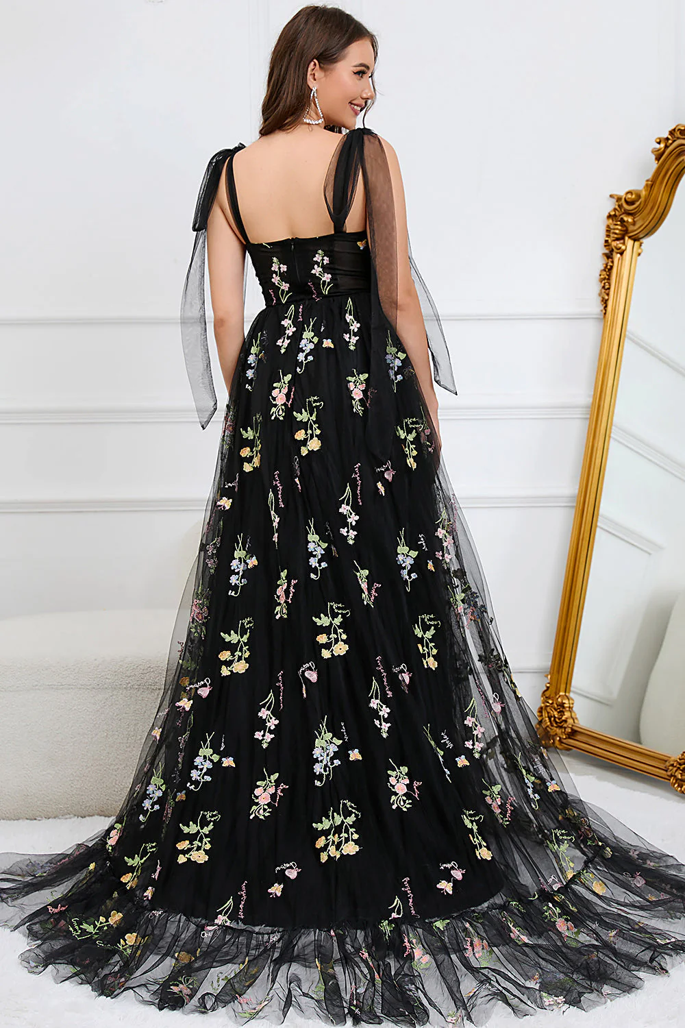 Robe Maxi Fleurie Élégante Femme – Style Bal A-Line avec Corset - Image 4