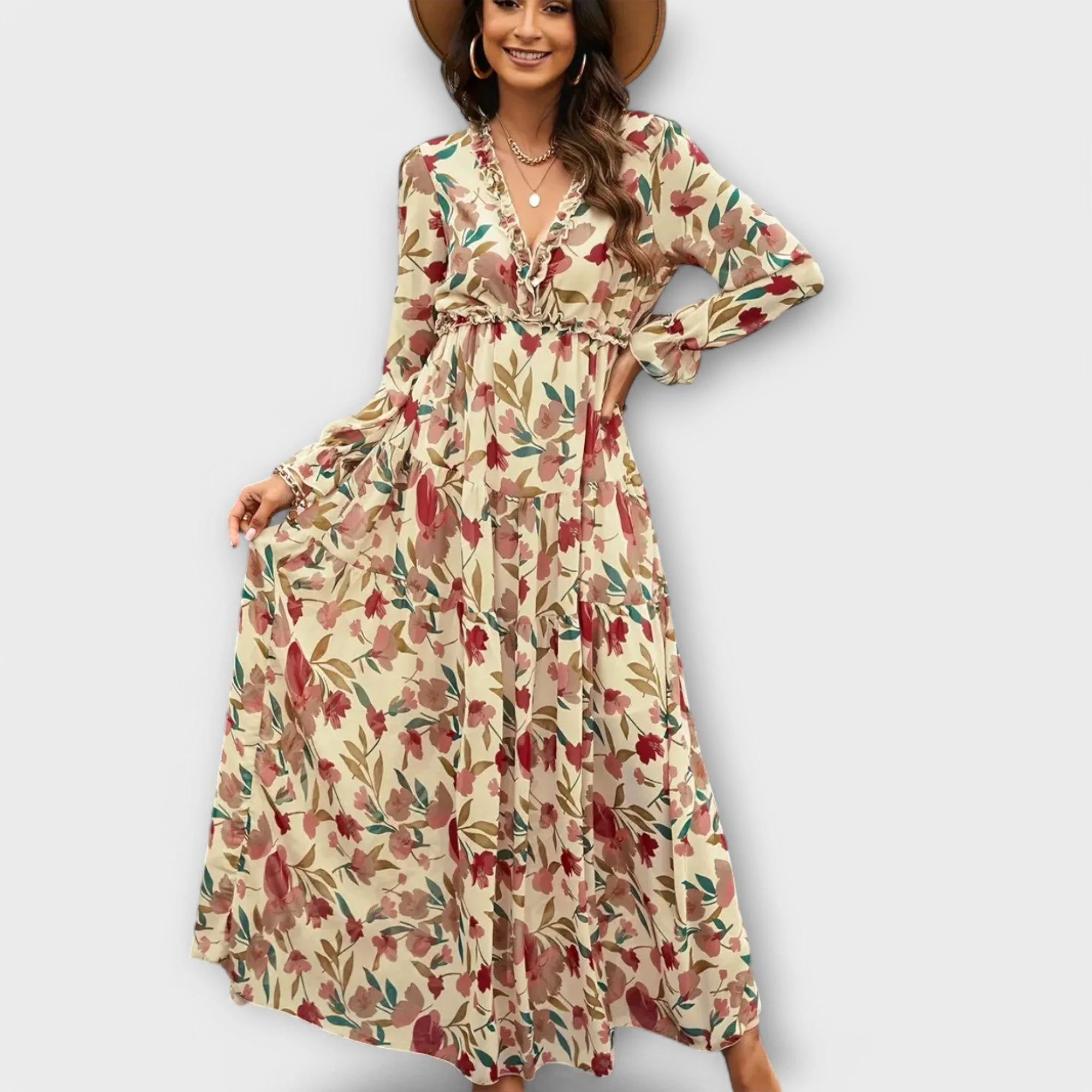 Robe maxi fleurie femme a manches longues - Romantique et legere - Image 3