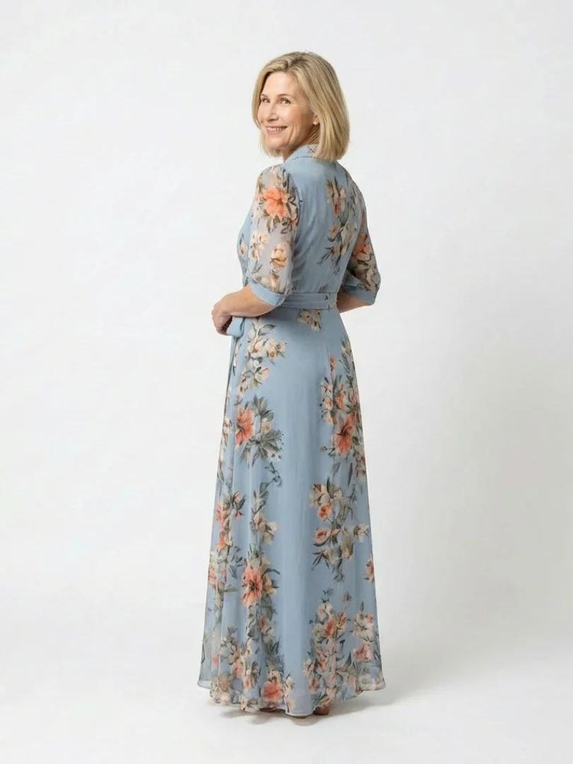Robe maxi fleurie femme cache-coeur col V - Fluide et elegante - Image 2