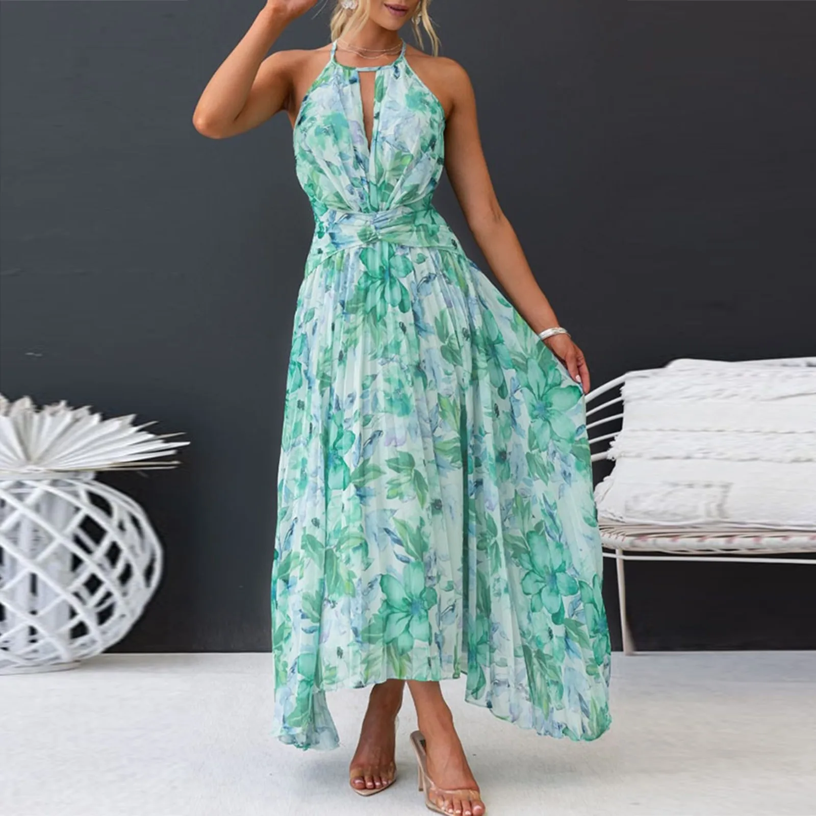 Robe maxi fleurie femme col halter - Boheme et elegante - Image 5