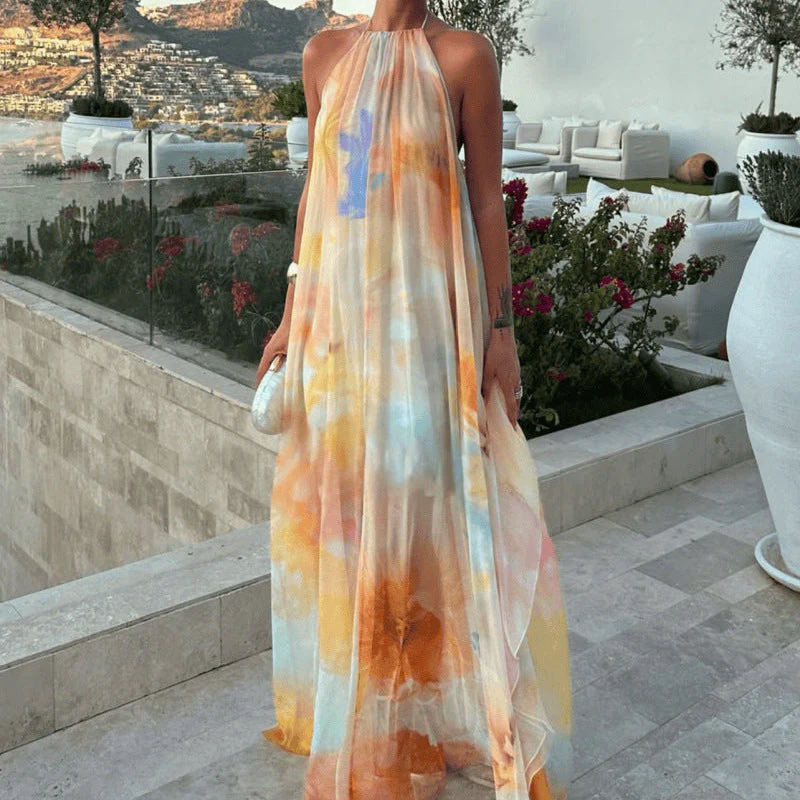Robe maxi imprimée femme – Col halter et dos nu pour l’été - Image 2