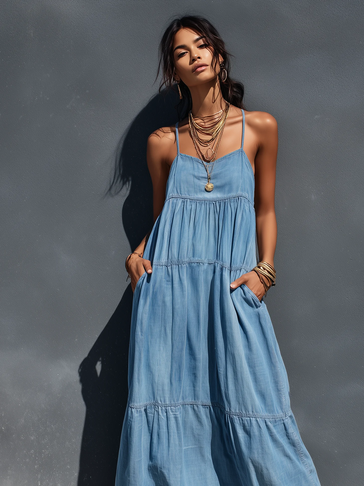 Robe maxi salopette denim femme - Decontractee et tendance - Image 2