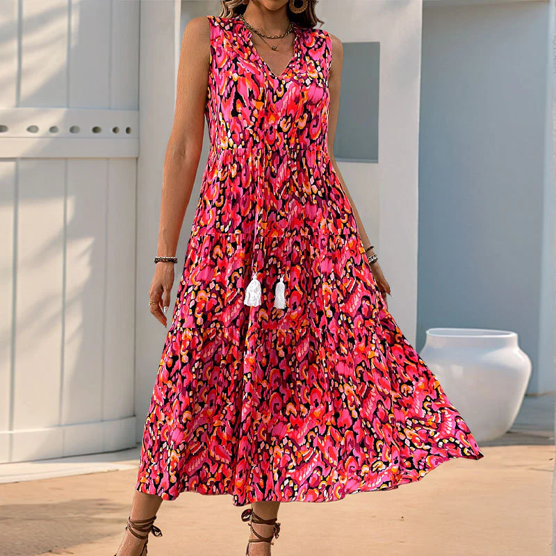 Robe Maxi Sans Manches à Imprimé Abstrait pour Femme – Style Décontracté à Volants pour Vacances - Image 10