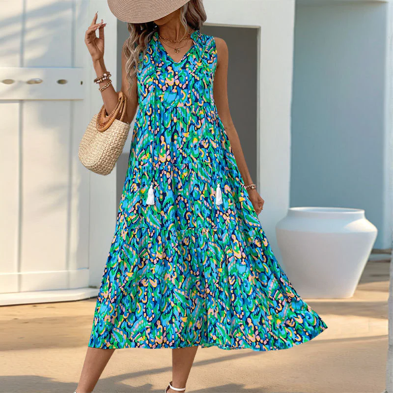 Robe Maxi Sans Manches à Imprimé Abstrait pour Femme – Style Décontracté à Volants pour Vacances - Image 8