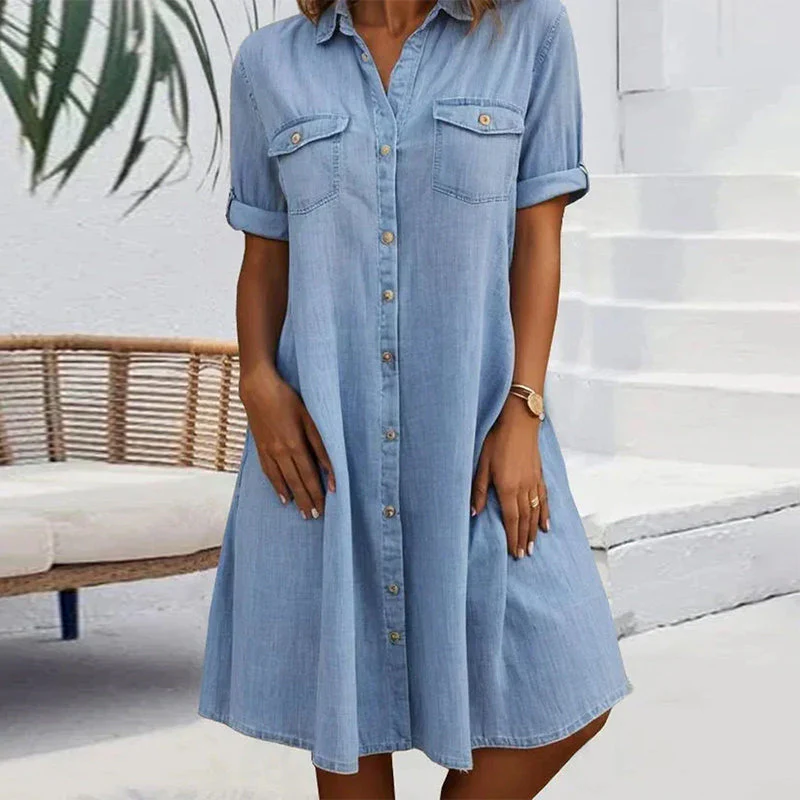 Robe Midi à Col Revers et Bouton pour Femme - Image 11