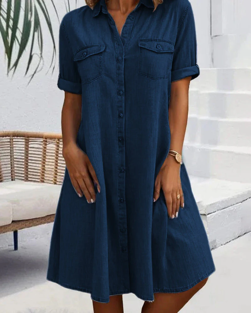 Robe Midi à Col Revers et Bouton pour Femme - Image 2
