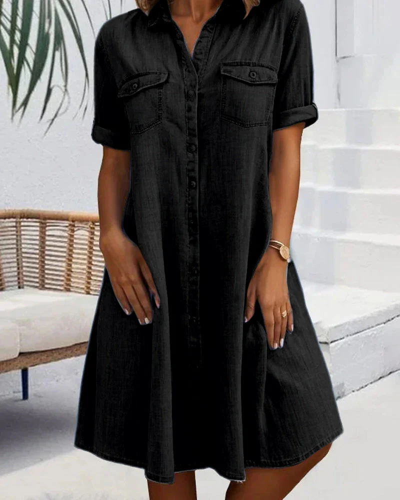 Robe Midi à Col Revers et Bouton pour Femme - Image 3