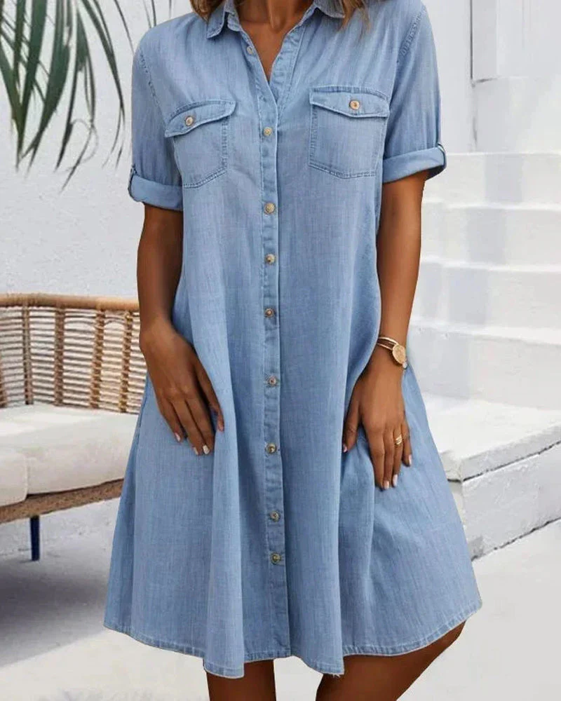 Robe Midi à Col Revers et Bouton pour Femme - Image 6