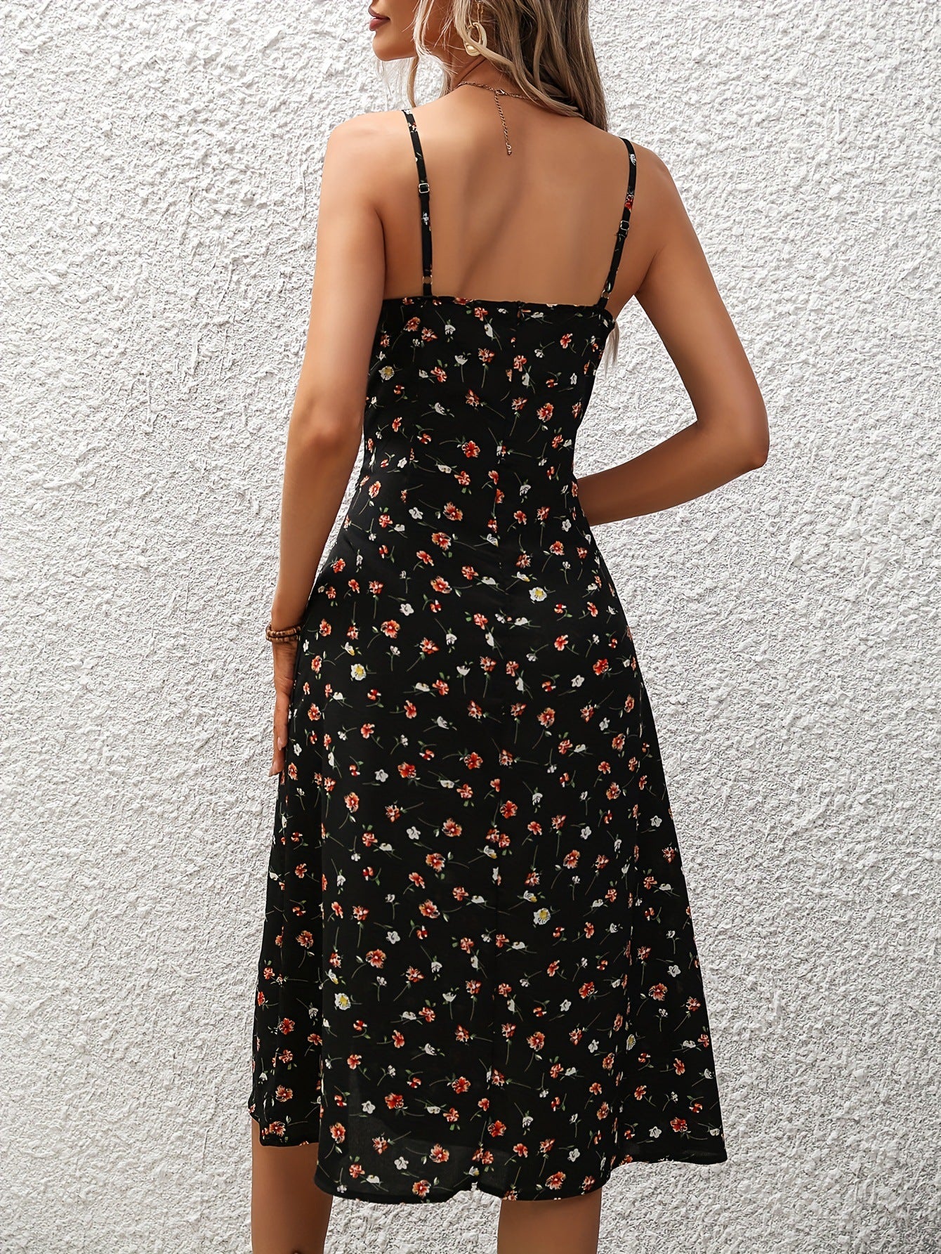 Robe Midi à Pois avec Fente Femme – Robe d’Été Élégante Sans Manches - Image 3
