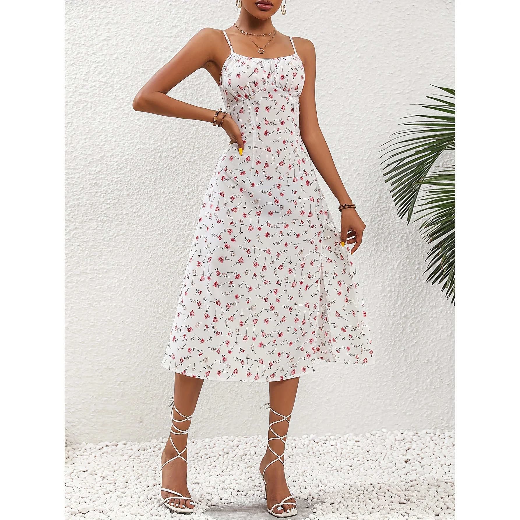 Robe Midi à Pois avec Fente Femme – Robe d’Été Élégante Sans Manches - Image 7