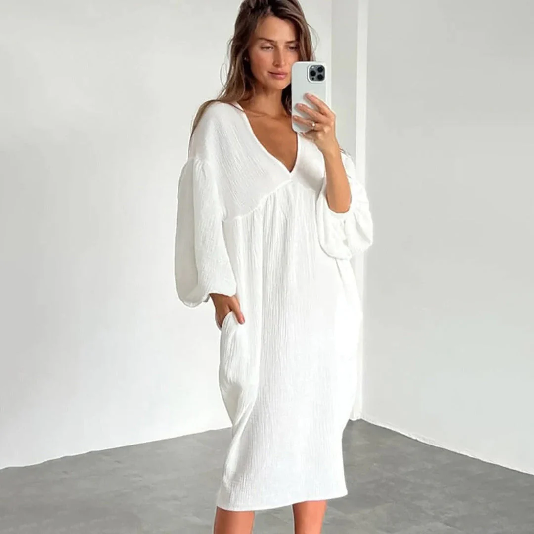 Robe Midi Décontractée pour Femme – Robe Ample à Col en V - Image 5