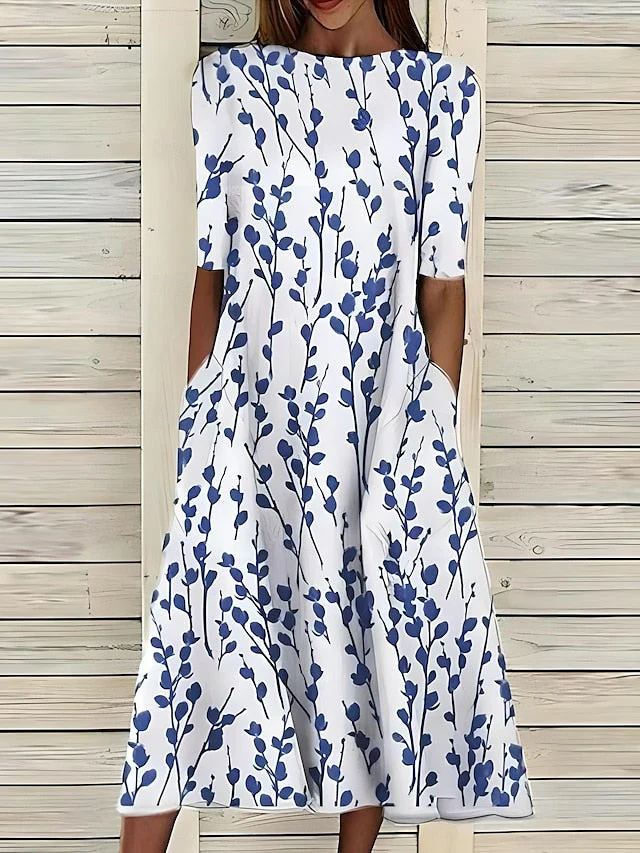 Robe midi d'été à col rond et imprimé floral côtier - Image 2
