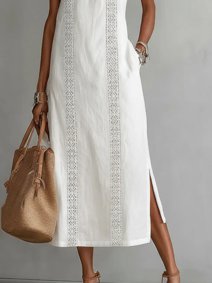 Robe midi d’été femme à col mao – Robe fluide légère et naturelle - Image 3