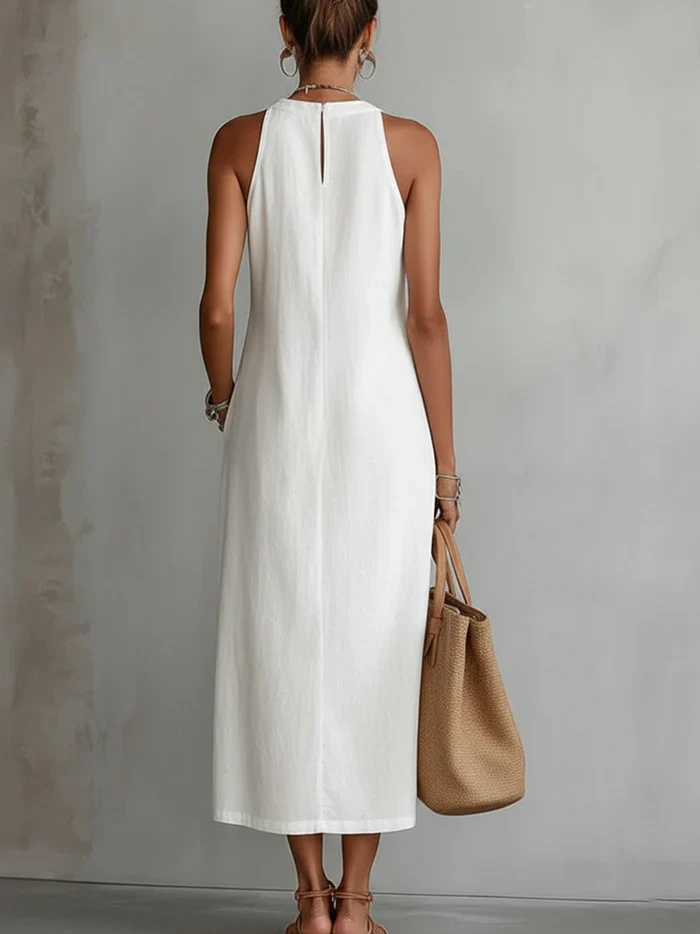 Robe midi d’été femme à col mao – Robe fluide légère et naturelle - Image 4