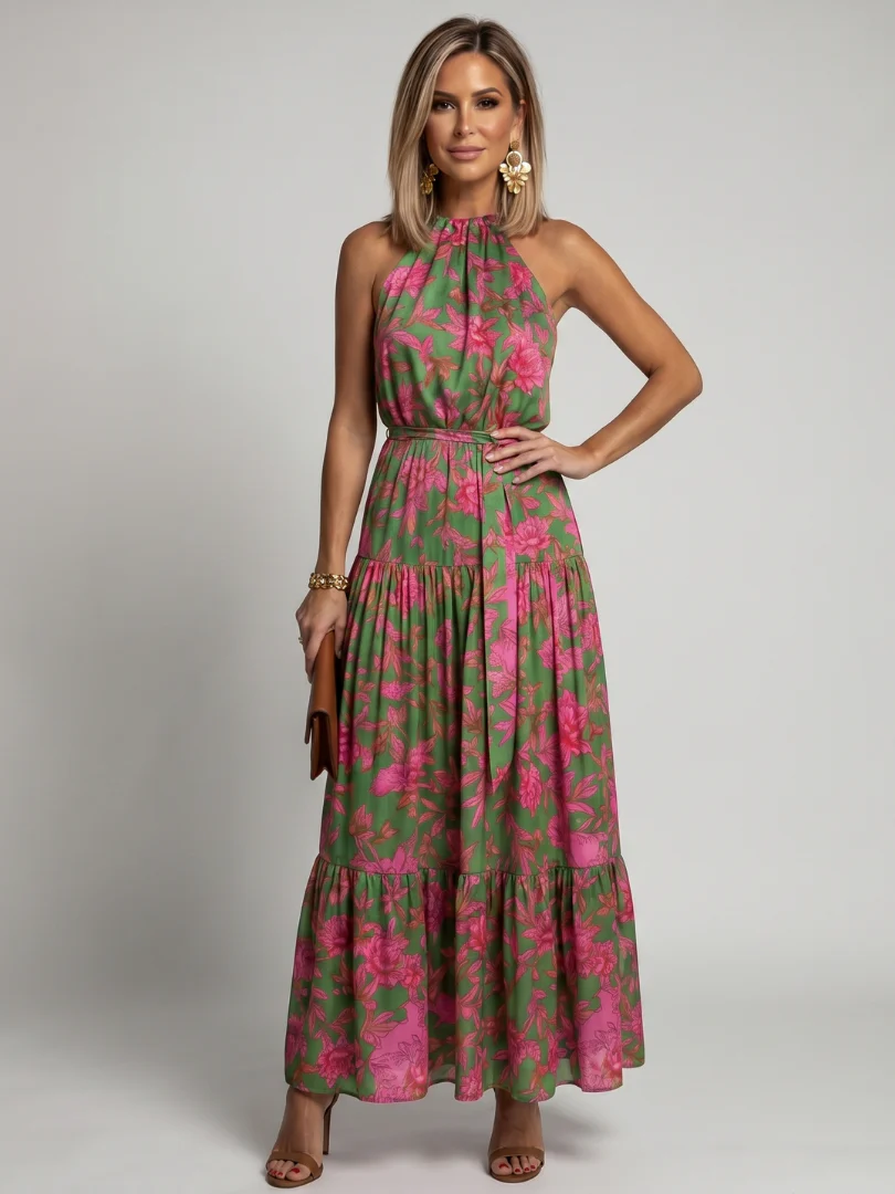 Robe midi drapee femme col halter - Chic et flatteuse