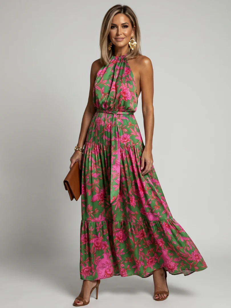 Robe midi drapee femme col halter - Chic et flatteuse - Image 2