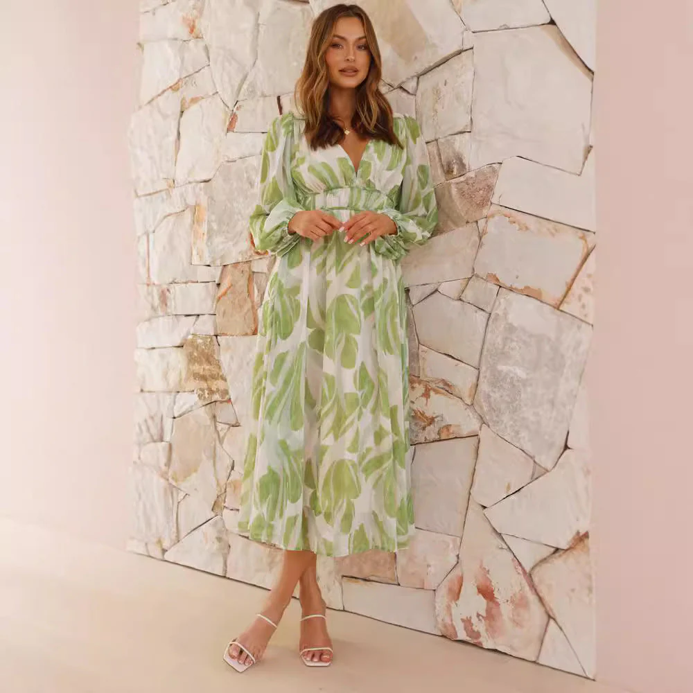 Robe Midi Élégante à Imprimé Feuilles Femme – Légère, Polyvalente, Féminine - Image 3