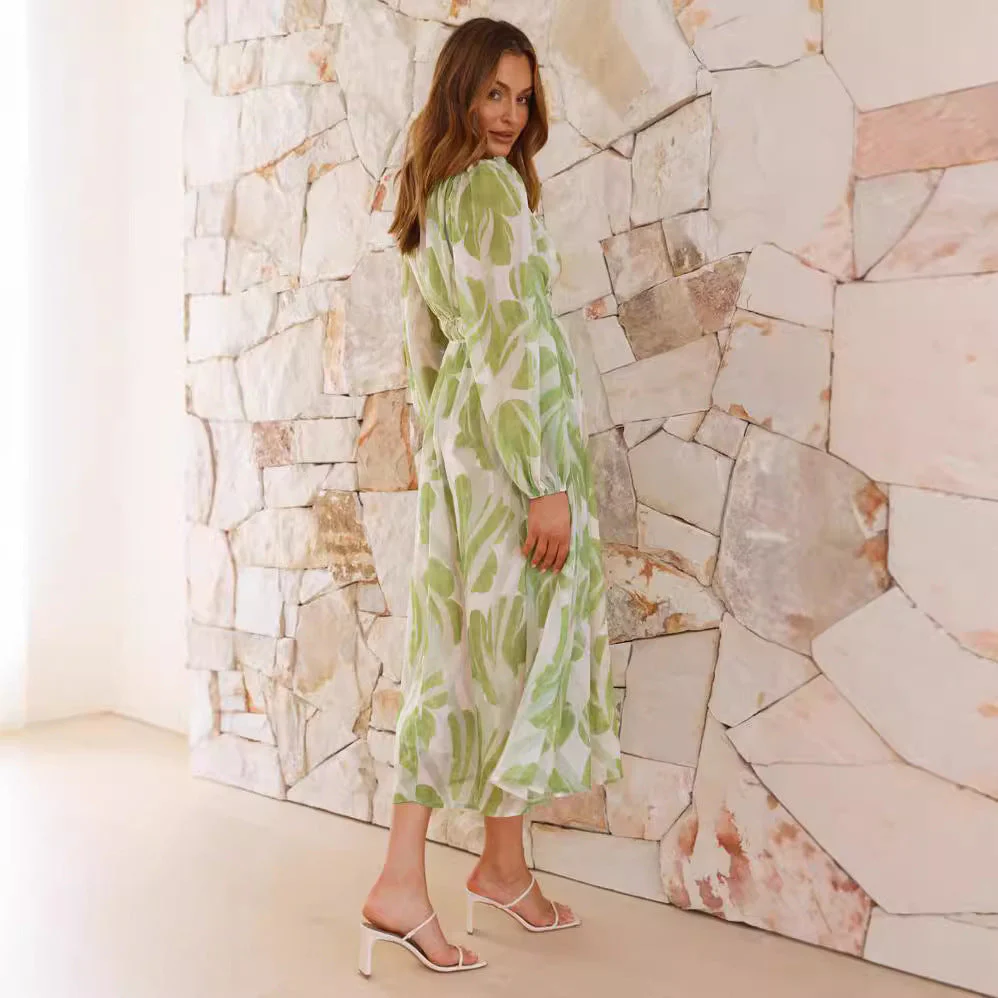 Robe Midi Élégante à Imprimé Feuilles Femme – Légère, Polyvalente, Féminine - Image 4