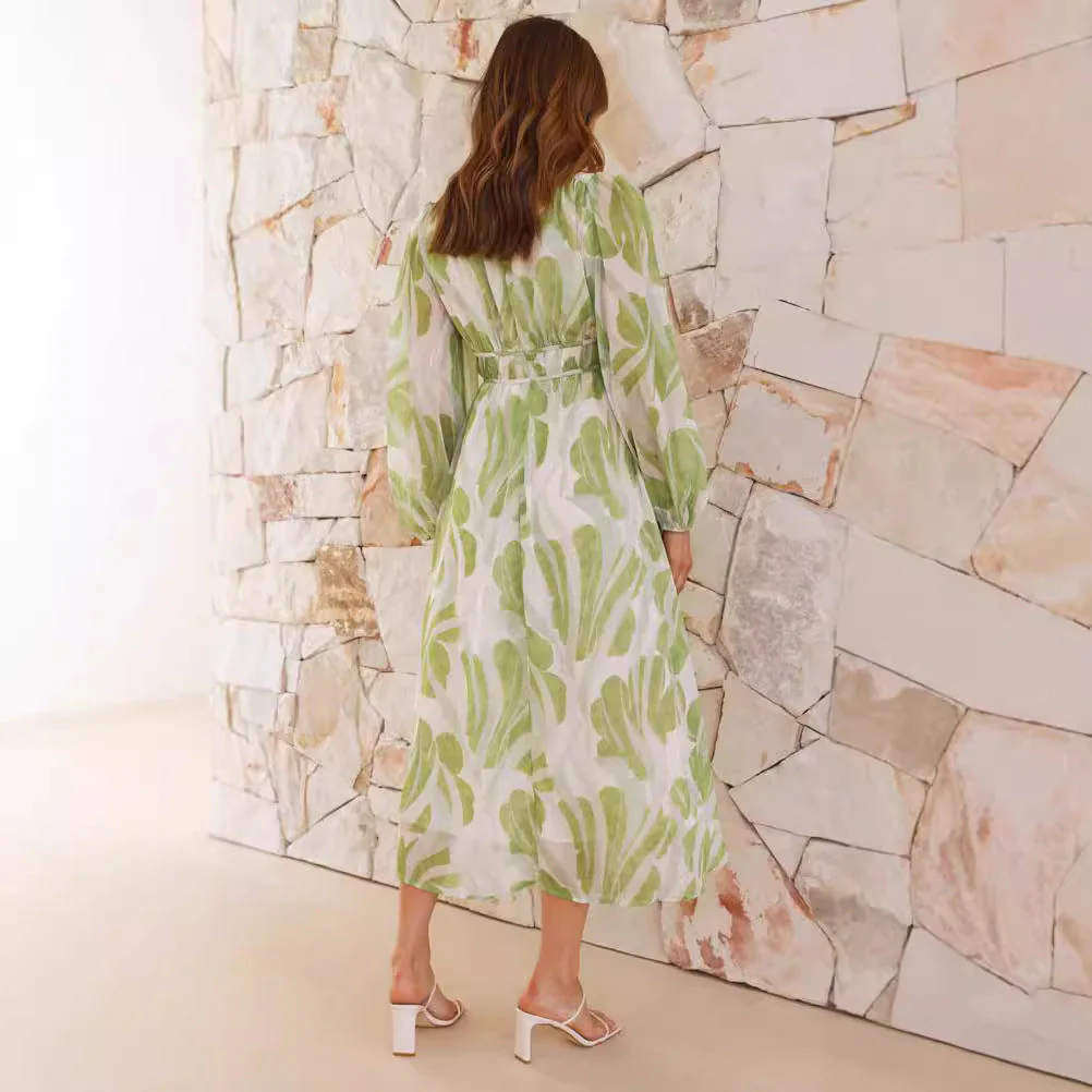 Robe Midi Élégante à Imprimé Feuilles Femme – Légère, Polyvalente, Féminine - Image 5