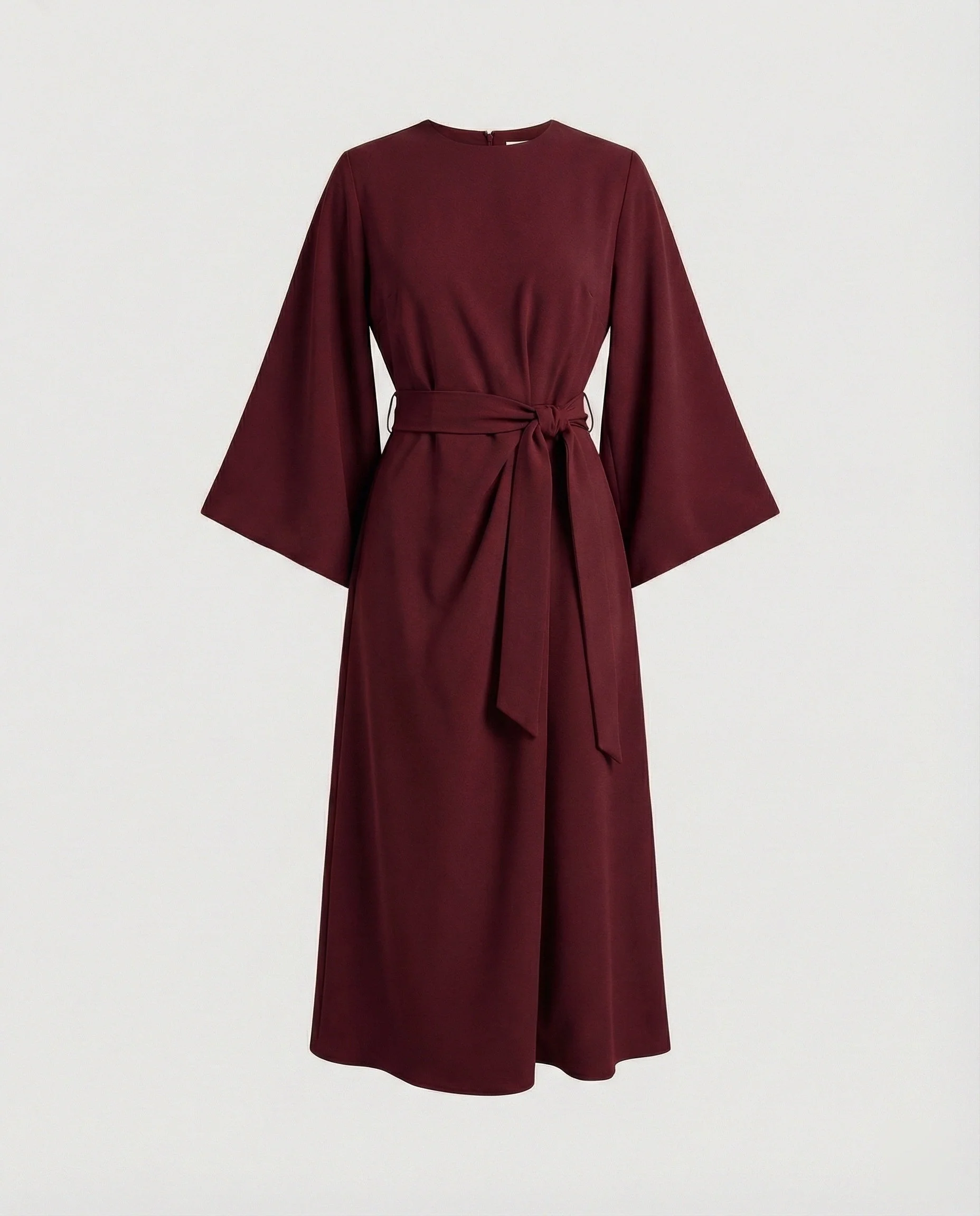 Robe Midi Élégante Femme – Coupe Portefeuille Ceinturée Manches Lanternes - Image 9