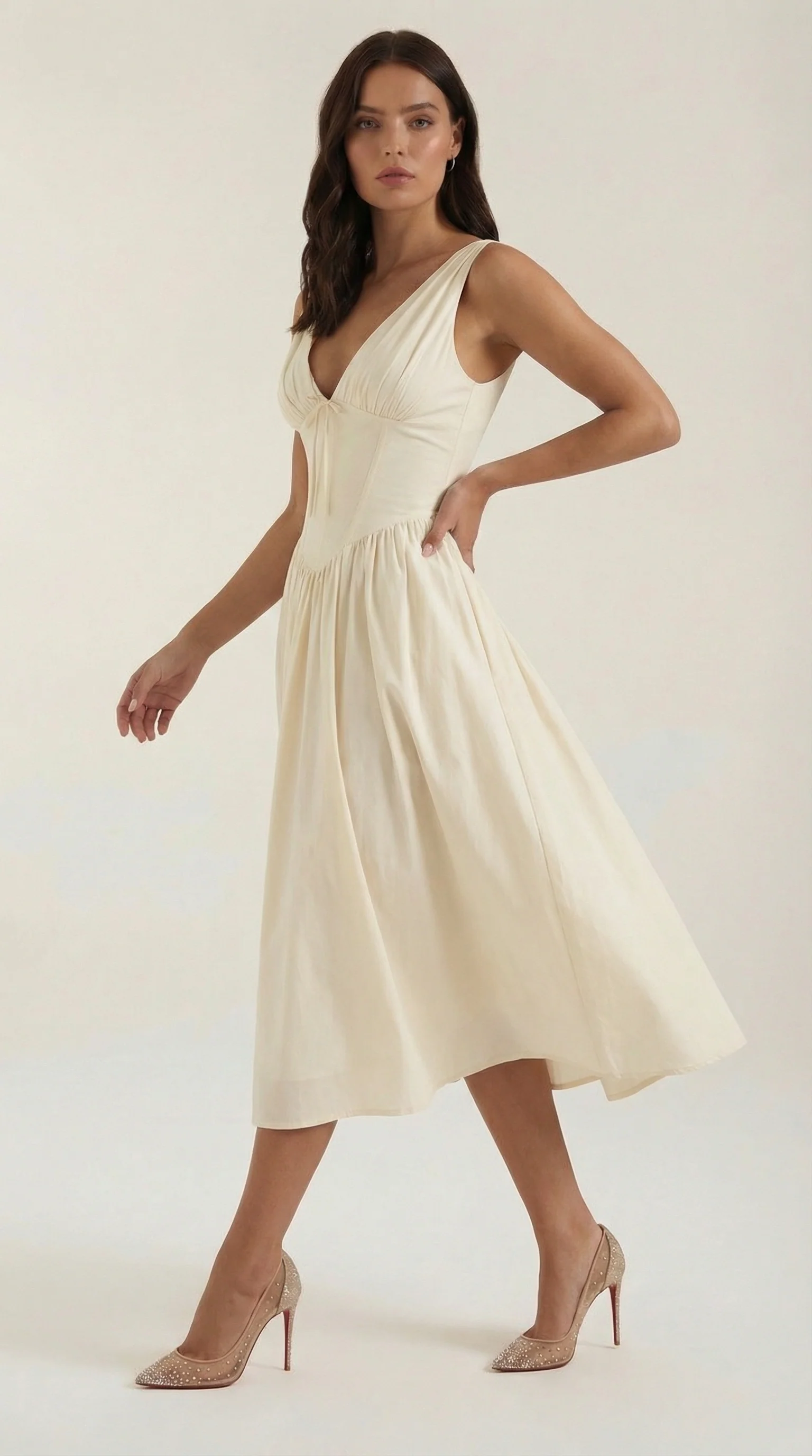 Robe Midi Élégante Femme – Décolleté en V Style Corset Évasé à Bretelles - Image 12