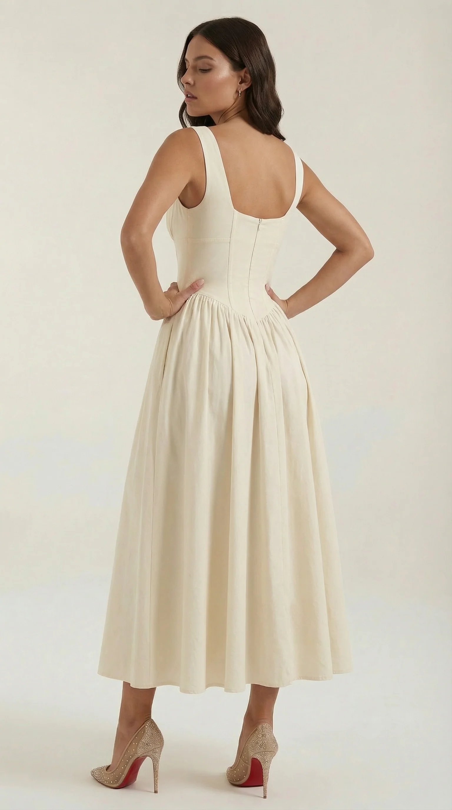 Robe Midi Élégante Femme – Décolleté en V Style Corset Évasé à Bretelles - Image 14