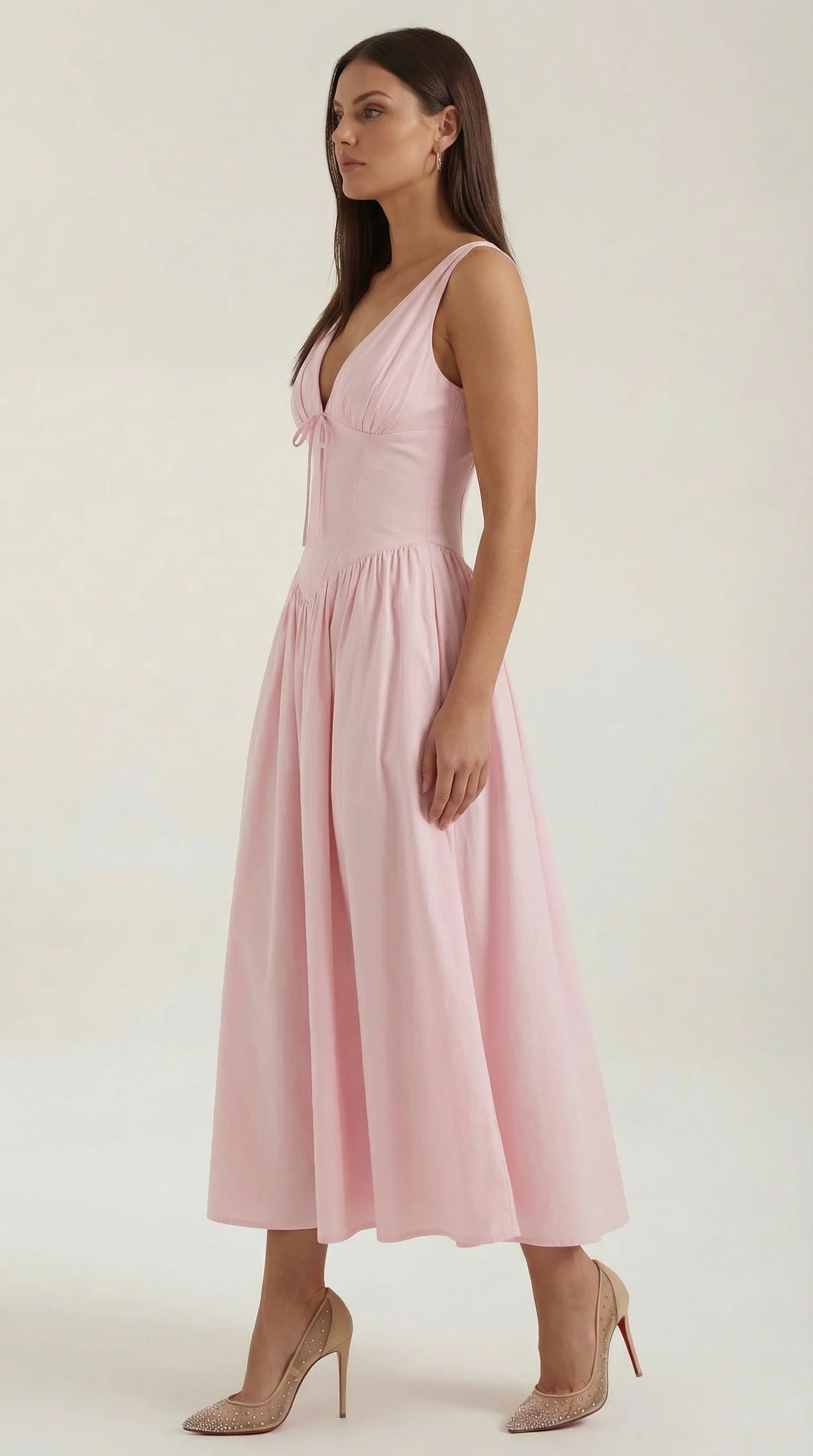 Robe Midi Élégante Femme – Décolleté en V Style Corset Évasé à Bretelles - Image 17