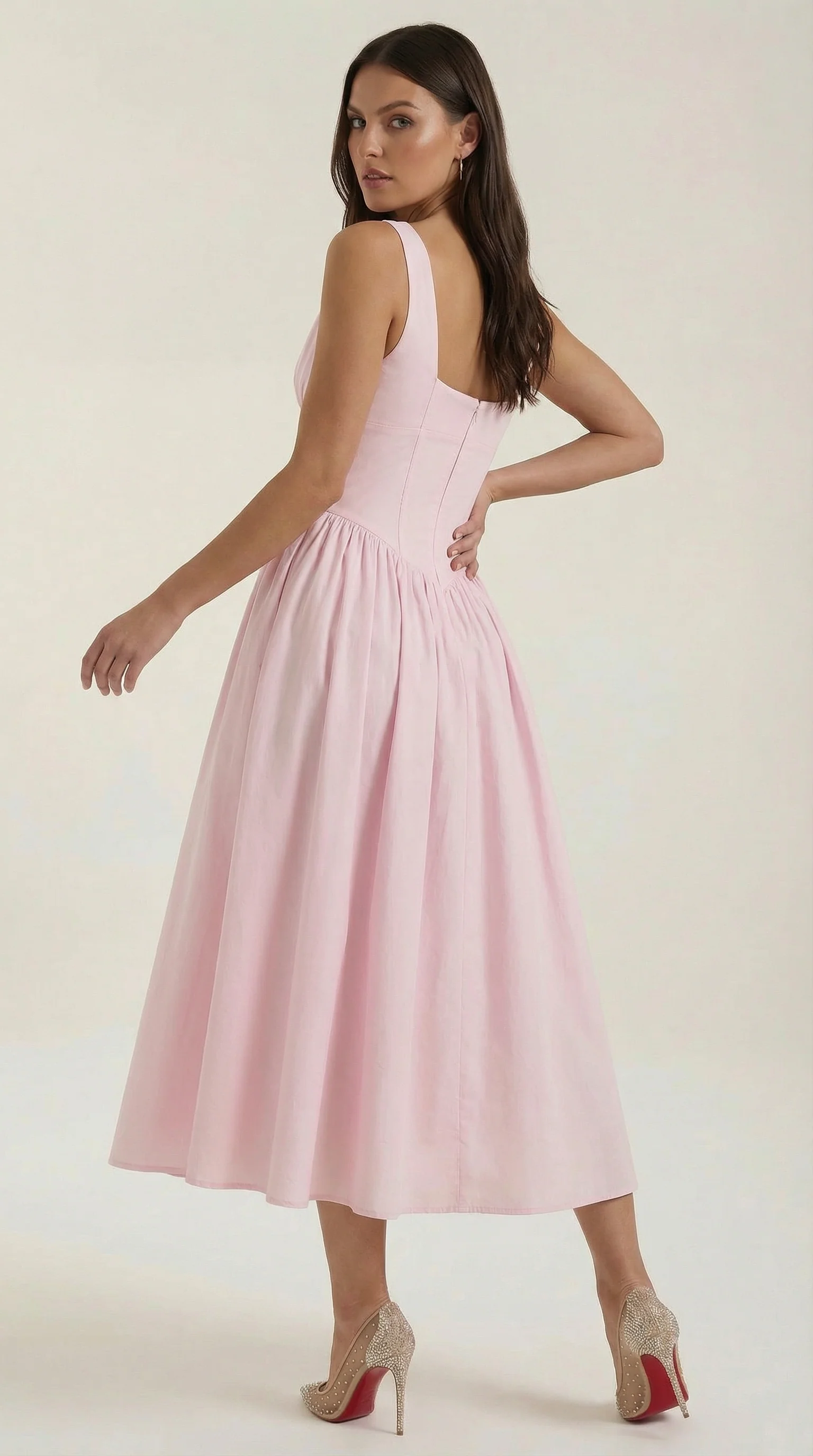 Robe Midi Élégante Femme – Décolleté en V Style Corset Évasé à Bretelles - Image 19