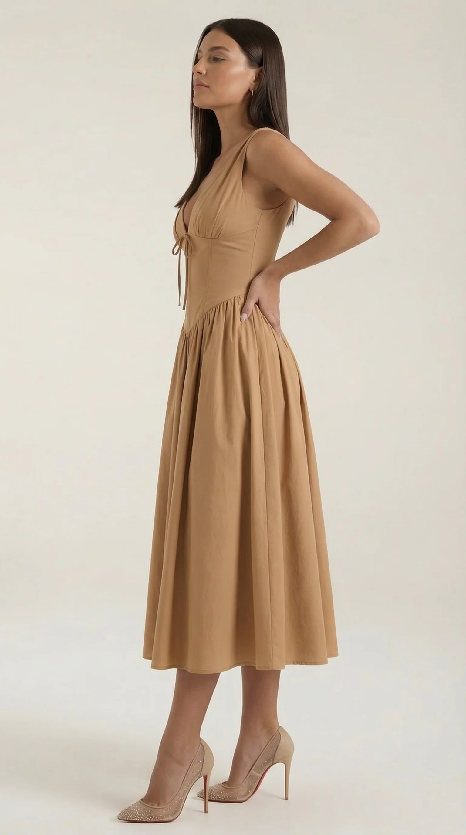 Robe Midi Élégante Femme – Décolleté en V Style Corset Évasé à Bretelles - Image 22