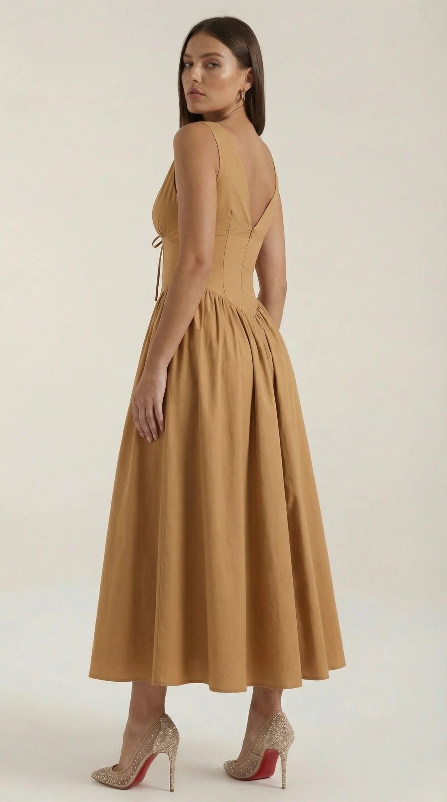 Robe Midi Élégante Femme – Décolleté en V Style Corset Évasé à Bretelles - Image 25