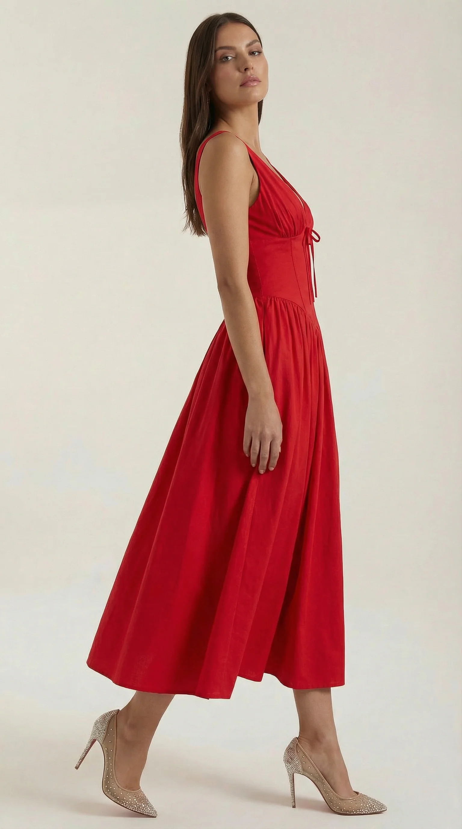 Robe Midi Élégante Femme – Décolleté en V Style Corset Évasé à Bretelles - Image 27