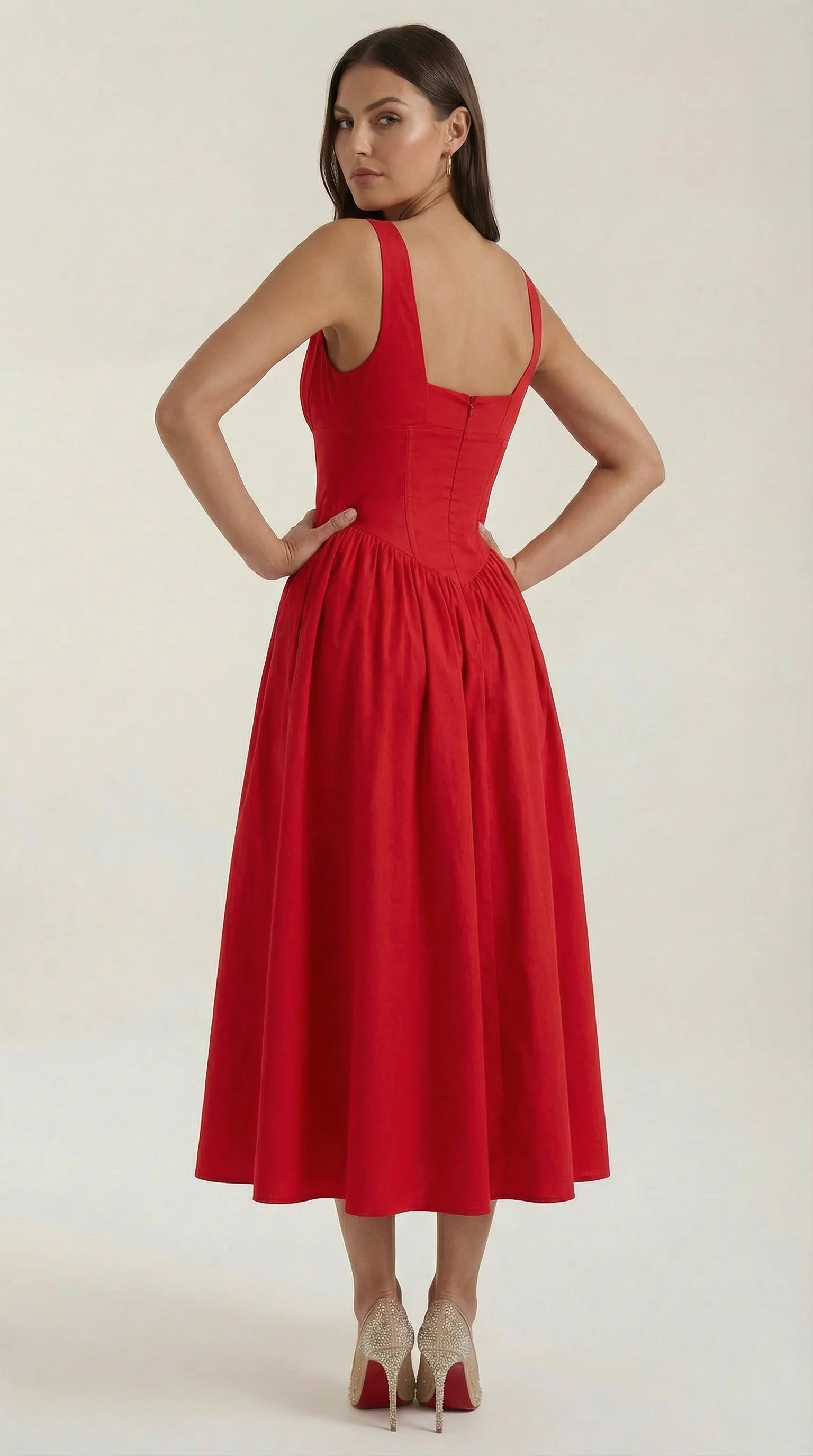 Robe Midi Élégante Femme – Décolleté en V Style Corset Évasé à Bretelles - Image 29
