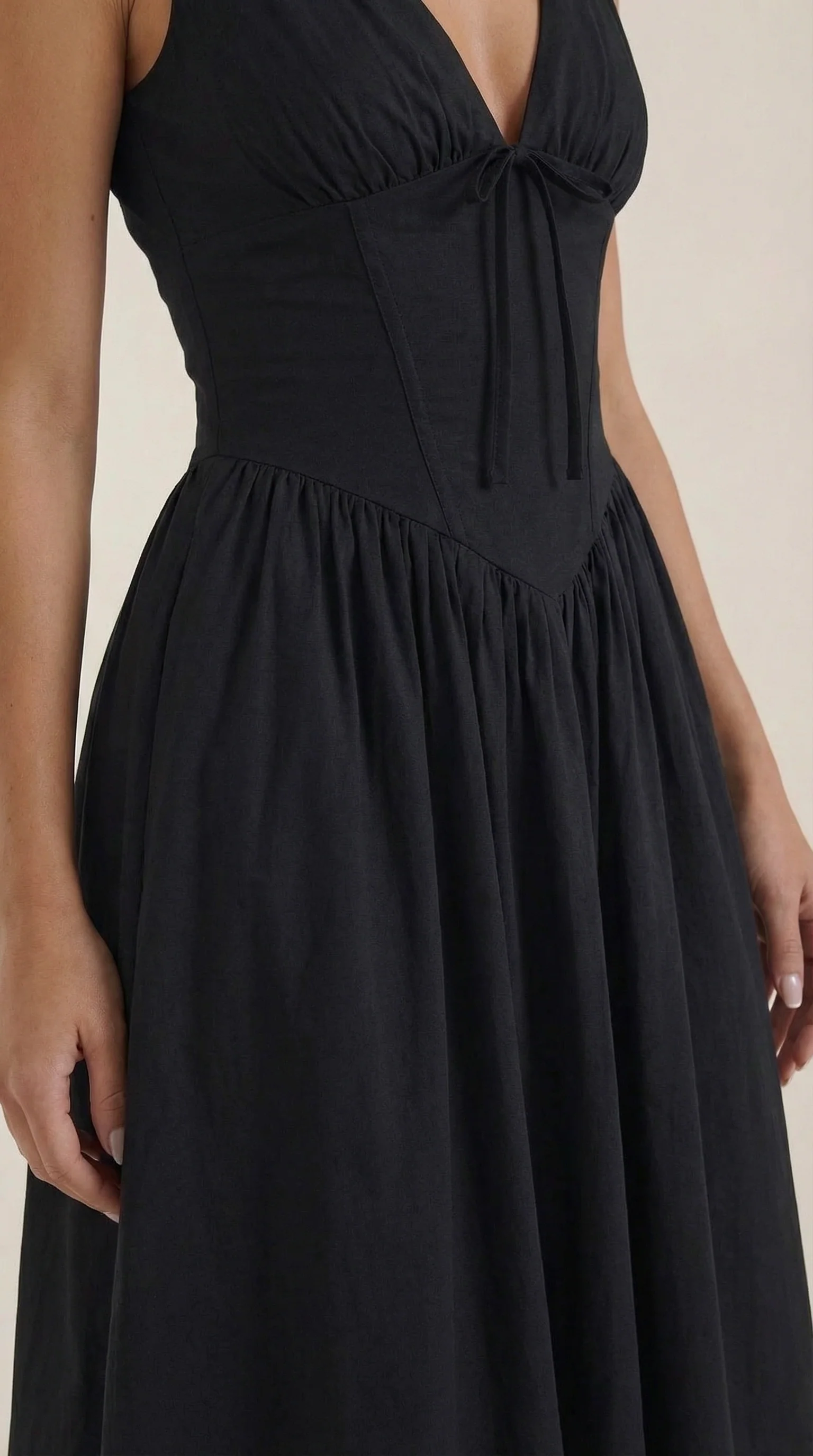 Robe Midi Élégante Femme – Décolleté en V Style Corset Évasé à Bretelles - Image 8