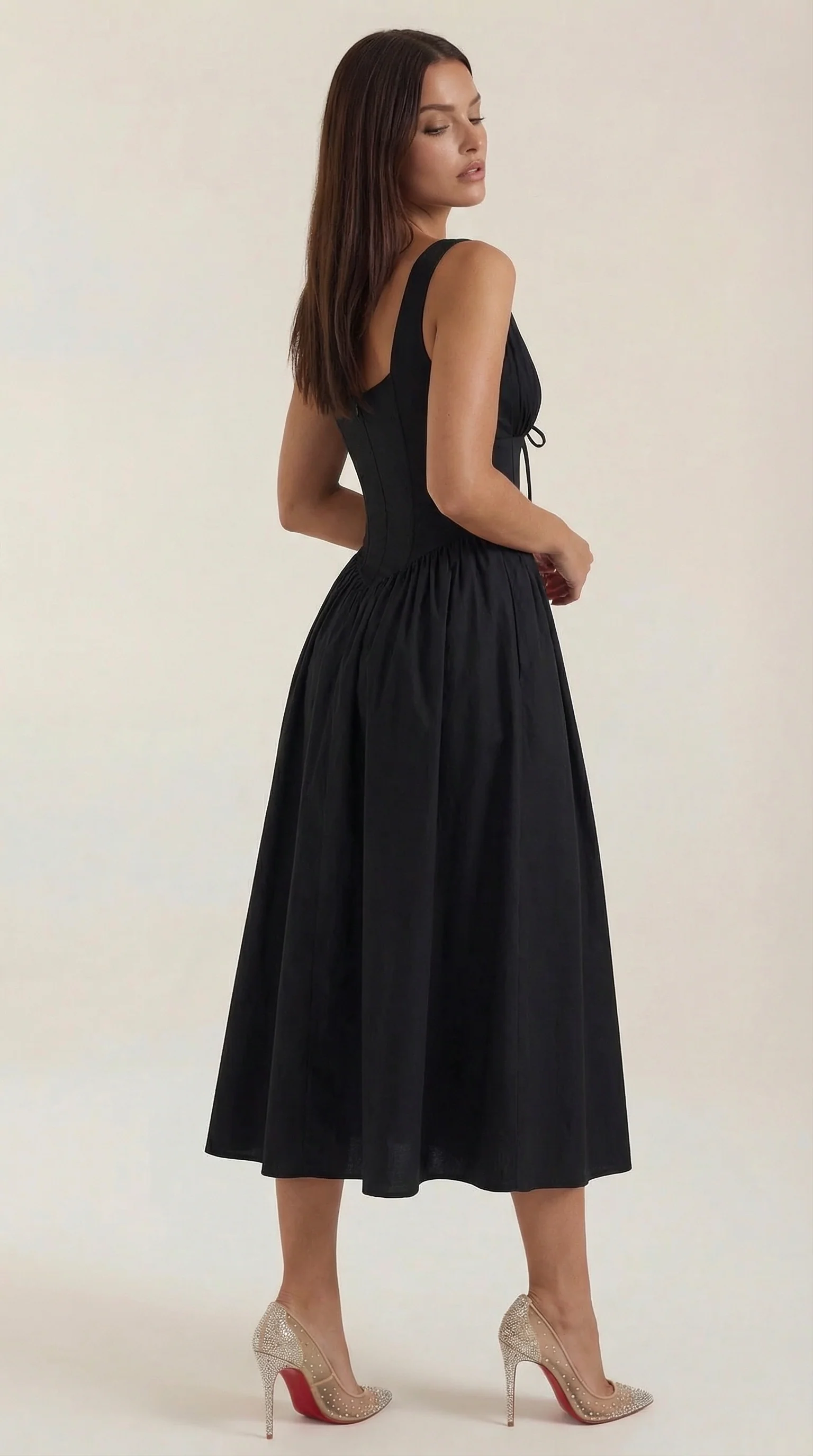 Robe Midi Élégante Femme – Décolleté en V Style Corset Évasé à Bretelles - Image 9
