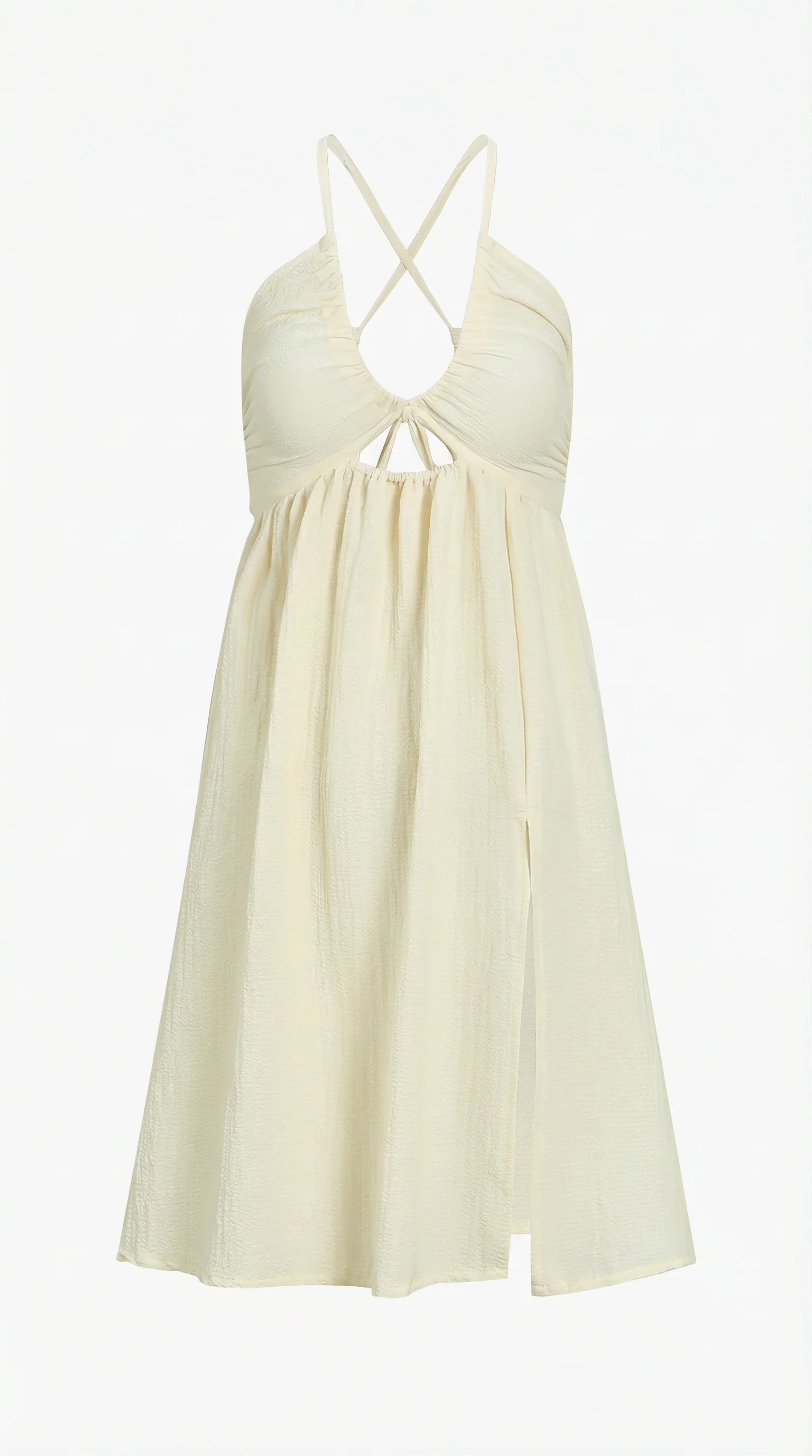 Robe Midi Élégante Femme – Découpe Avec Fente Haute Beige Fluide - Image 5