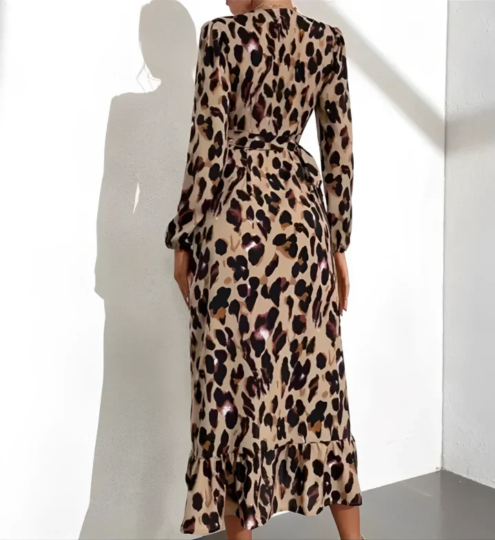 Robe Midi Élégante Femme Imprimé Léopard – Col V Style Maxi Portefeuille - Image 5